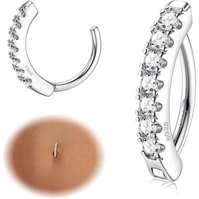 KRFY 14G Bauchnabelpiercing Ring Silber 925 CZ Paved Reverse Creolen
