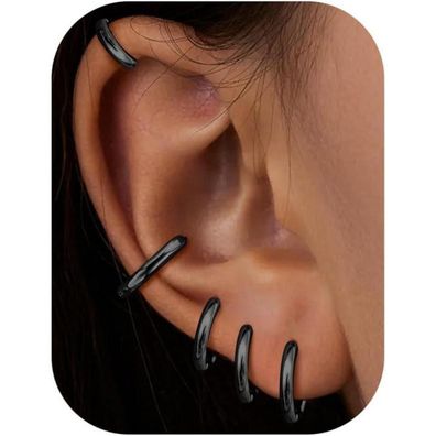 Kleine Creolen Ohrringe Damen Herren Schwarz Chirurgenstahl Set 6/7/8/9/10MM