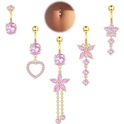 5Stk Bauchnabelpiercing 14G Gold Silber Chirurgenstahl Set Blumen Herz