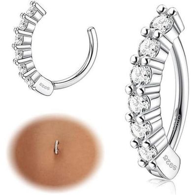 KRFY 14G Bauchnabel Ring Sterling Silber CZ Clicker Reverse Creolen Piercing