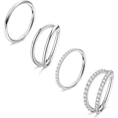 4 Stück Nasenringe Edelstahl für Damen Männer 8mm 10mm, Septum Helix