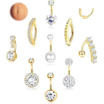Bauchnabelpiercing Set 14G Chirurgenstahl CZ Clicker Ring 10MM Frauen