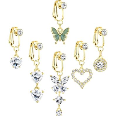 LOLIAS 6 Stück Clip On Bauchnabel Piercing Chirurgenstahl CZ Fake Belly Piercing