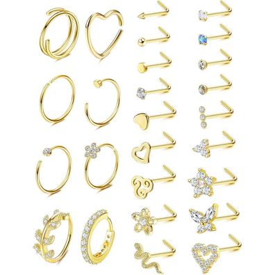 26Pcs 20G Nasenpiercing Chirurgenstahl Nasenring Set Brillant Schmetterling
