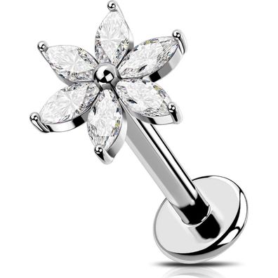 Blume Helix Ring Titan G23 Lippenpiercing Klar CZ Ohrpiercing 8mm