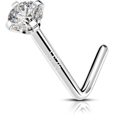 20G OUFER Nasenpiercing Silber 925 Nose Ring L-Form 2mm CZ Nase Piercing Frau