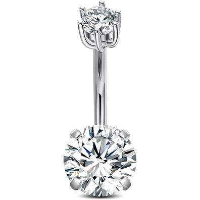 925 Silber Bauchnabel Ring 14g 8/10mm CZ Schmuck perforiert
