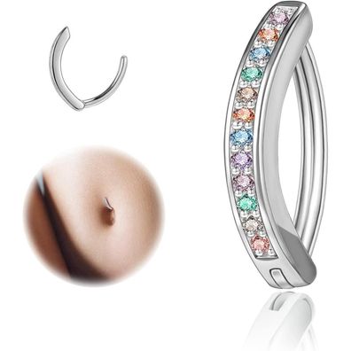 ZS 14G Clicker Bauchnabelpiercing Diamanten Silber 925 Reverse Curved Nabel