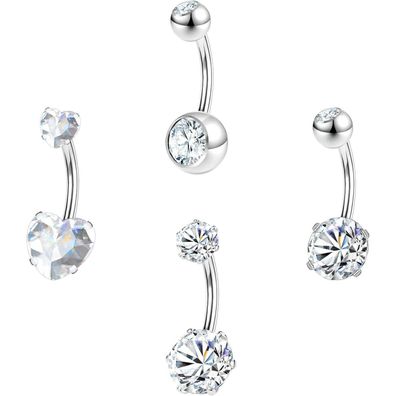 4er Set CZ Bauchnabelring 14G Edelstahl Nabelpiercing Schmuck
