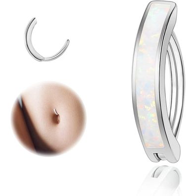 ZS 14G Opal Bauchnabel Piercing Schmuck Silber 925 Reverse Curved Belly Barbell