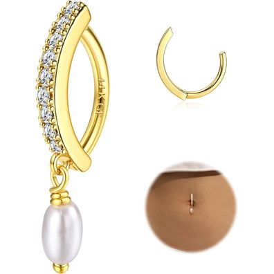 Bauchnabelpiercing Gold Chirurgenstahl Zirkonia Perle Anhänger 14G