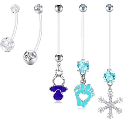 6stk Schwangerschaft Bauchnabelpiercing Acryl Flexibel Bioflex 14/18/25/35/38mm