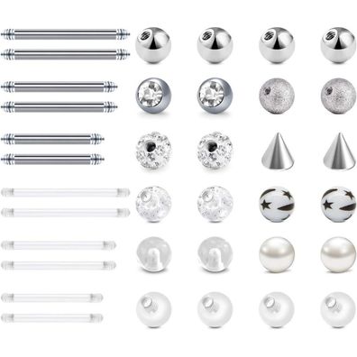 Piercing Ersatzkugeln 24stk Chirurgischstahl Acryl 5mm 14G Zunge Nippel Bauch