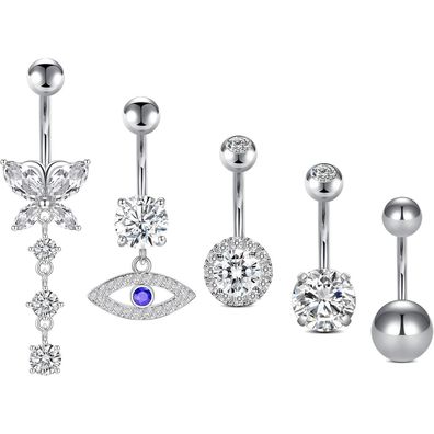 Bauchnabelpiercing Set 5stk Chirurgenstahl 14G Stab 10mm Lauritami