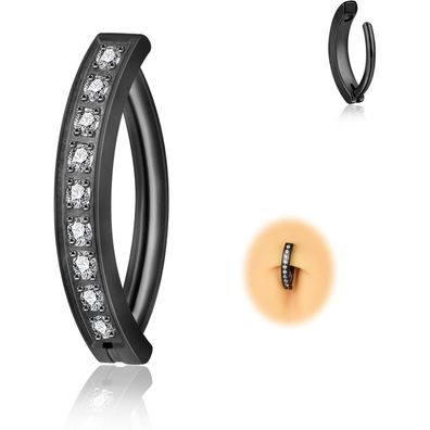 Candyfancy 14G Titan Bauchnabelpiercing Clicker Schwarz Zirkonia 10mm/12mm