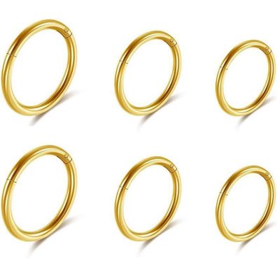 6er Chirurgenstahl Nasenring Gold 8-12mm 16ga Segmentring Clicker