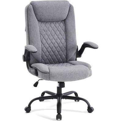 Ergonomischer Bürostuhl Chefsessel Armlehnen klappbar Grau Stoff