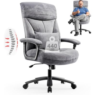 Ergonomischer Bürostuhl XXL 200kg belastbar Samt Grau Stoff