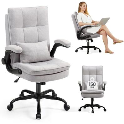 Bürostuhl Ergonomisch Hochklappbare Armlehne & Hohe Rückenlehne 150 kg Grau