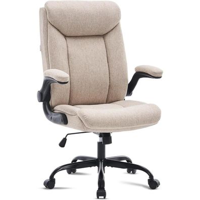 Ergonomischer Bürostuhl Computerstuhl Drehbar höhenverstellbar, Beige Stoff