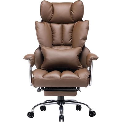 Ergonomischer Bürostuhl 200 kg PU Leder Chefsessel Fußstütze Lendenwirbelstütze