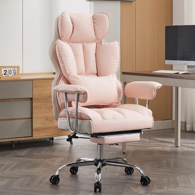 Ergonomischer Bürostuhl 200 kg blassrosa mit Fußstütze & Lendenwirbelstütze