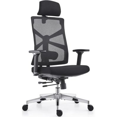 Ergonomischer Bürostuhl mit Adaptiver Rückenlehne, 4D Armlehnen, Schwarz