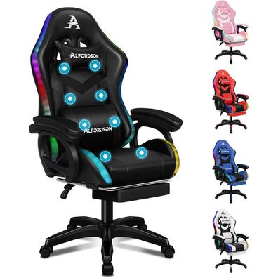Gaming Stuhl LED RGB Beleuchtung Massaging 90-150° Neigung Ergonomischer