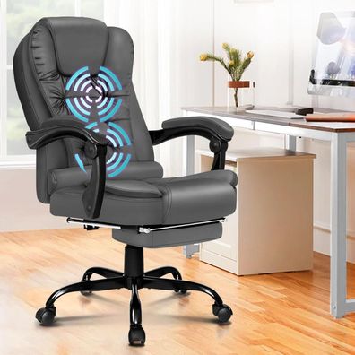 Bürostuhl Stuhl Gaming ergonomisch Leder Felsgrau Lordosenstütze