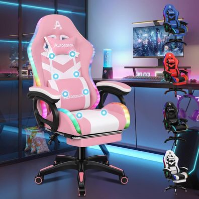 Alfordson Gaming Stuhl Rosa Marc mit LED & Massage