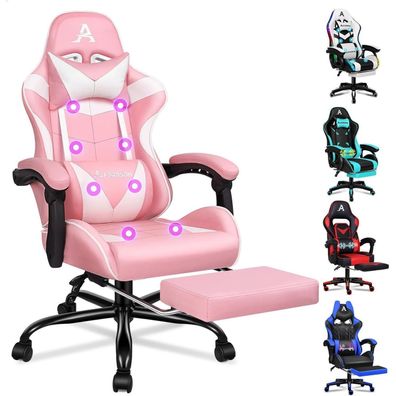 Gaming-Stuhl mit Fußstütze Massage 150° Neigung Rosa Eryx