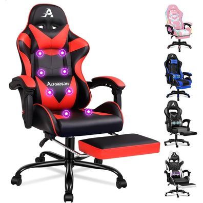Gamer-Stuhl Gaming Racing-Sessel 8 Massagepunkten Fußstütze Rot Eryx