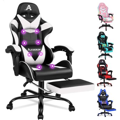 Alfordson Gaming-Stuhl Weiß Eryx mit Fußstütze und Massage