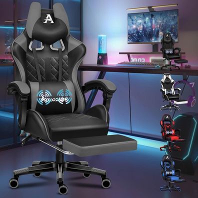 Alfordson Gaming-Stuhl mit Fußstütze und Lordosenstütze, ergonomisches