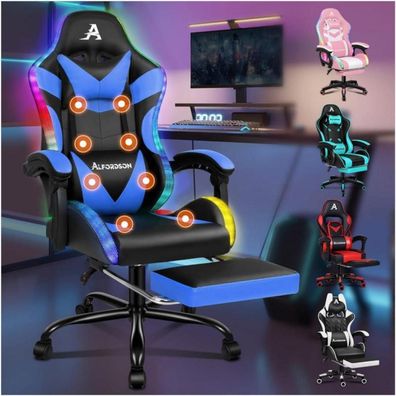 Alfordson Gaming-Stuhl mit LED & Massage, 180 kg