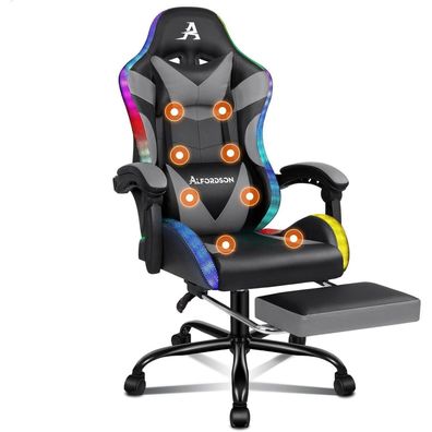 Alfordson Gaming-Stuhl mit LED und Massage, 180 kg