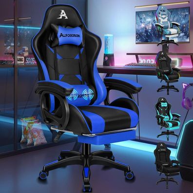 Gaming-Stuhl mit 2-Punkt-Massage, ergonomisch, höhenverstellbar, Blau Xavier