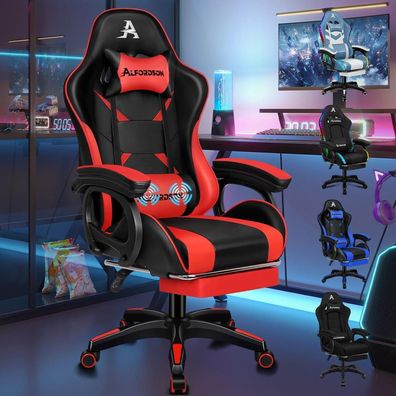 Alfordso Racing Gaming-Stuhl Massage Ergonomischer Gamer-Stuhl mit Kopfstütze