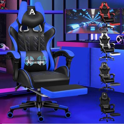 Alfordson Gaming-Stuhl Fußstütze Lendenwirbelkissen 150° Neigung Videospiel Rosa