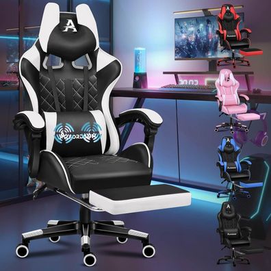 Alfordson Gaming-Stuhl mit Fußstütze Lendenkissen 150° Neigung 180 kg