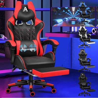 Gaming-Stuhl mit Fußstütze und Lendenwirbelkissen, ergonomischer Bürostuhl, hohe