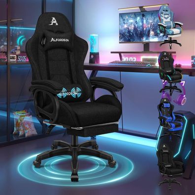 Gaming Stuhl mit Massage und Fußstütze, bis 180kg, verstellbar, schwarz