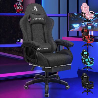 Gamingstuhl mit 2-Punkt-Massage und Fußstütze, Dunkelgrau
