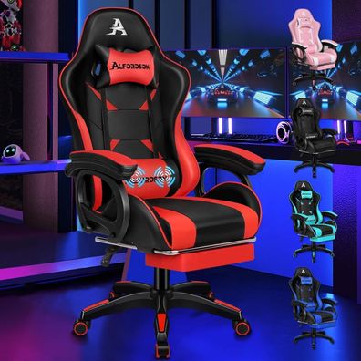 Gamingstuhl Alfordson Bürostuhl mit Massage Fußstütze Rot