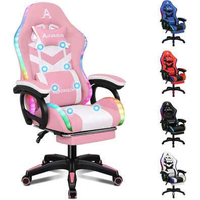 Gaming Stuhl Alfordson Racing LED RGB Beleuchtung Massage Fußstütze Ergonomisch