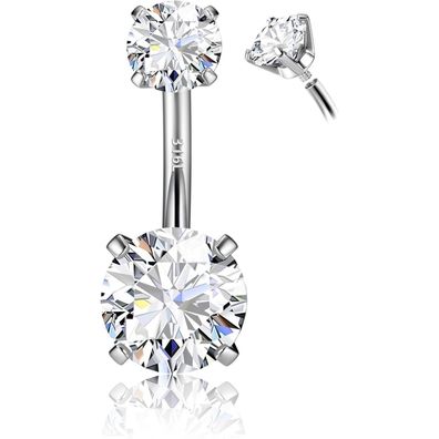 925 Silber Bauchnabelpiercing Gold Zirkonia 14G 6/8/10/12mm