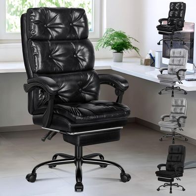 Bürostuhl Ergonomisch mit Fußstütze Hohe Rückenlehne Neigbar PU-Leder