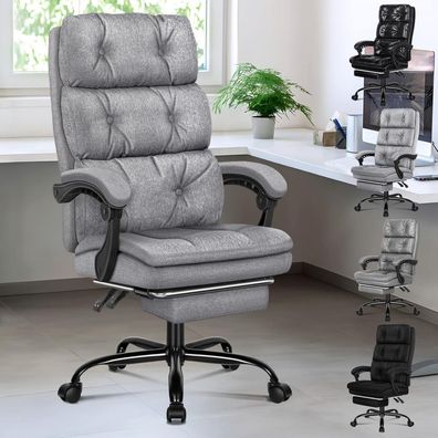 Ergonomischer Bürostuhl mit Fußstütze, Hohe Rückenlehne, Neigbar Grau