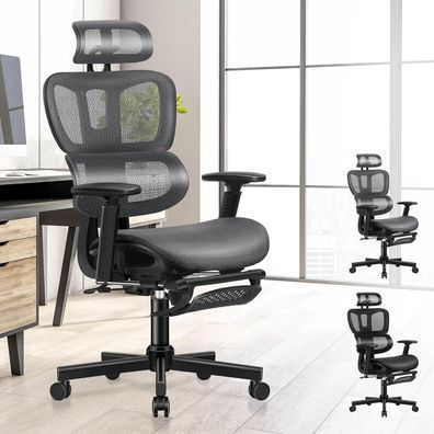 Alfordson Bürostuhl Ergonomisch Netzstuhl 3D Armlehne Kopfstütze 180 kg Schwarz