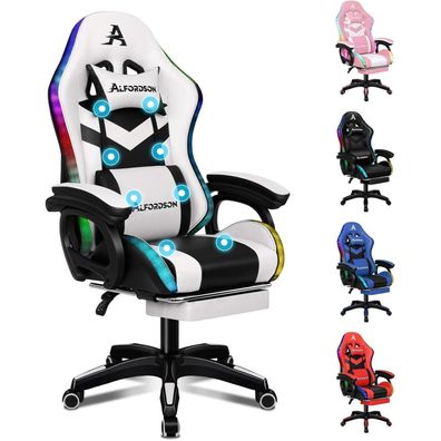 Gaming Stuhl LED RGB Beleuchtung Massagesessel Fußstütze